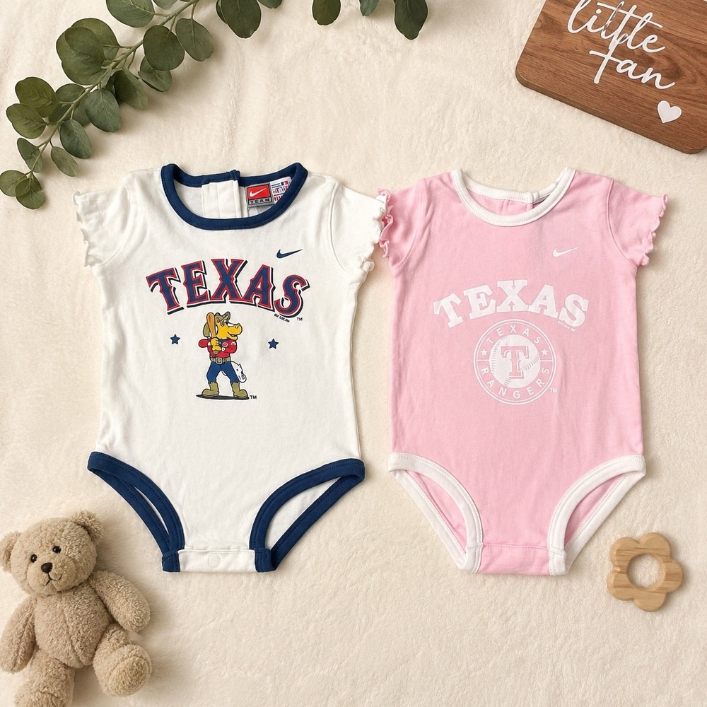 Nike Texas Rangers Baby Bodysuit Set 2 Pack Pink White MLB 3-6 Months